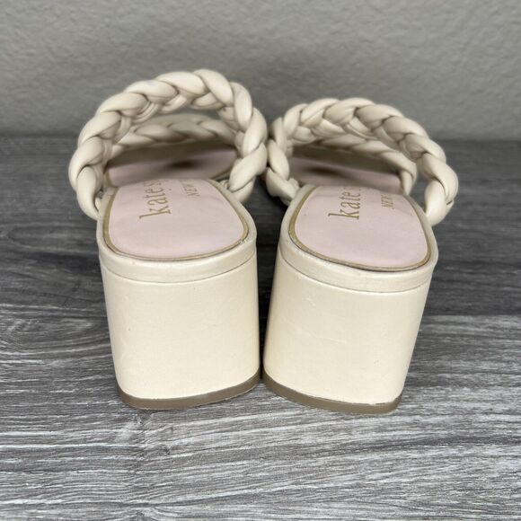 Kate Spade New York Braided Juniper Sandal 6B Beige Block Heel Leather - Picture 6 of 14